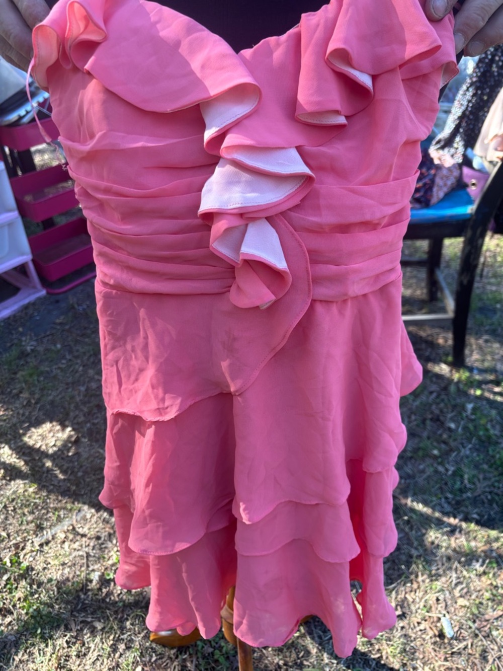 Arden B Coral Pink Ruffle Tiered Dress